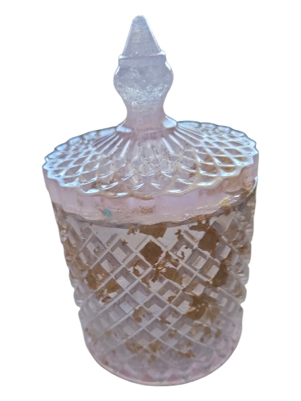Handmade Resin Trinket Jar Pink Gold Flake Vanity Decor - Picture 5 of 5